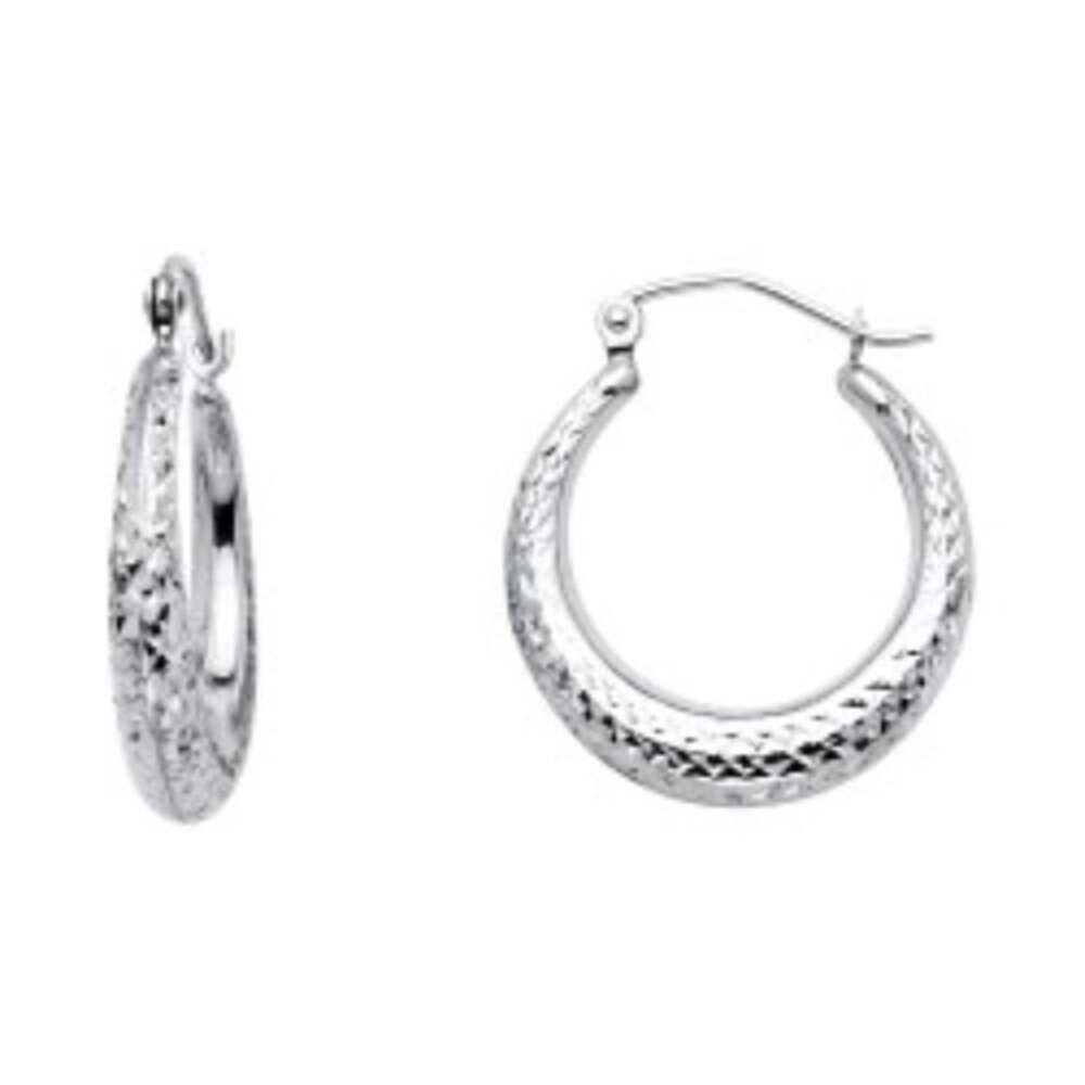 15mm Solid 14K White Gold 4mm Hoop Earrings